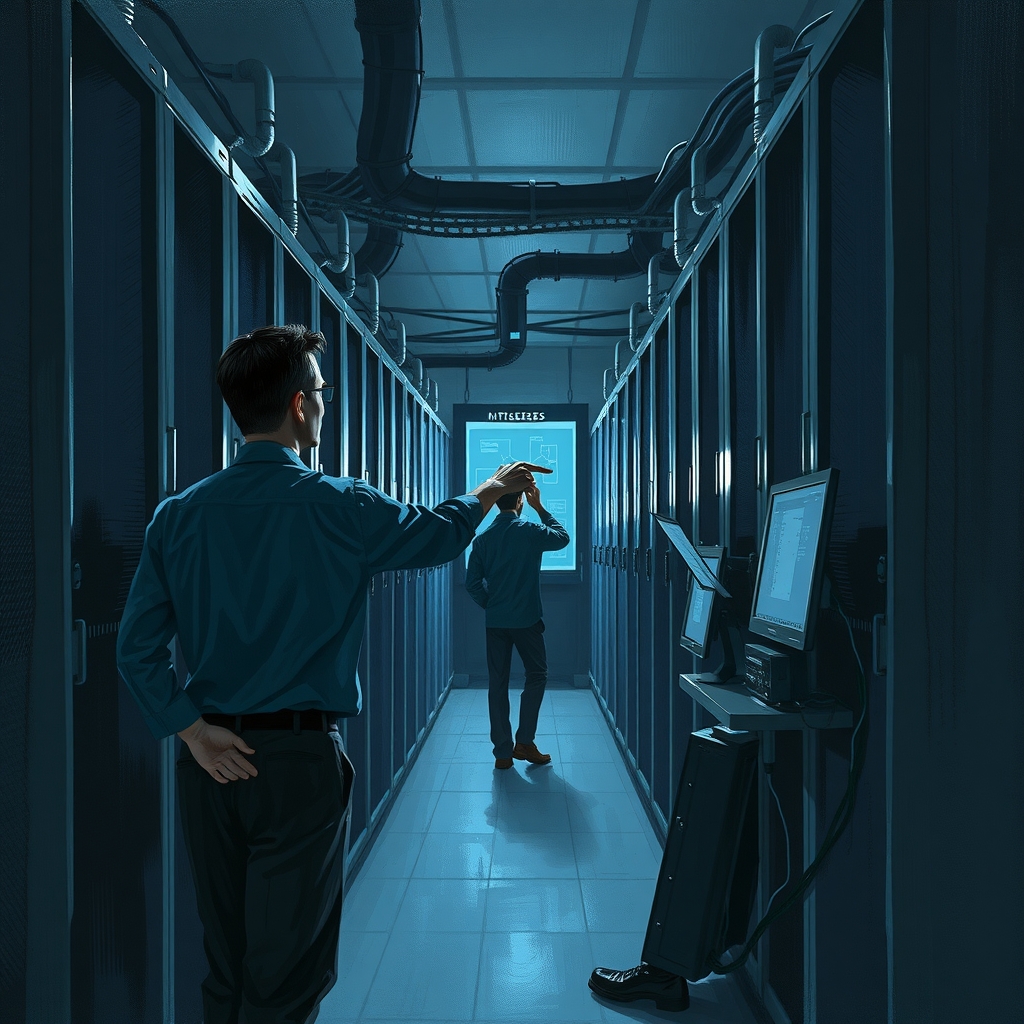 Technicians switch domain name servers in a quiet data center move